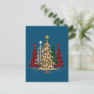 Merry Christmas Trees with Buffalo Plaid & Leopard Postcard