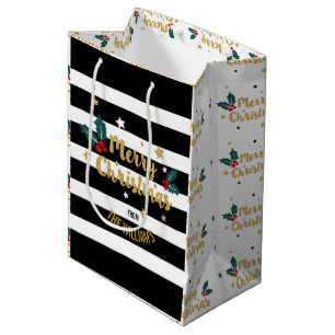 Merry Christmas Trendy Gold Glitter Text Design Medium Gift Bag