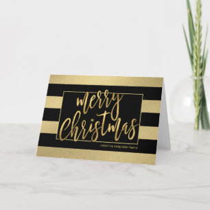 Merry Christmas Trendy Gold Stripes Hand-Script Holiday Card