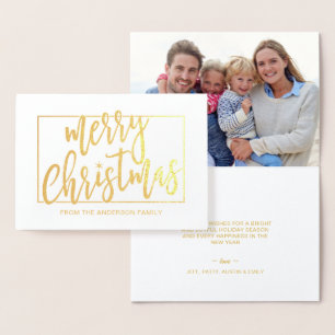 Merry Christmas Trendy Hand Lettered Script Gold Foil Card