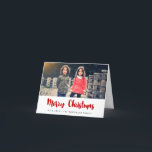 Merry Christmas trendy red font family photo Holiday Card<br><div class="desc">A modern brush font typography for this personalizable holiday photo cards collection.</div>