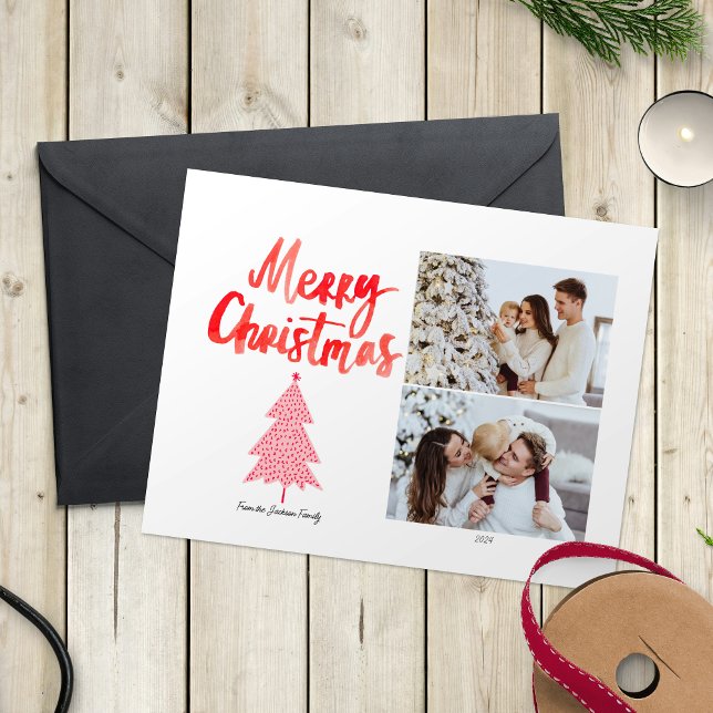 Merry Christmas Trendy Simple Red Photo Card (Creator Uploaded)
