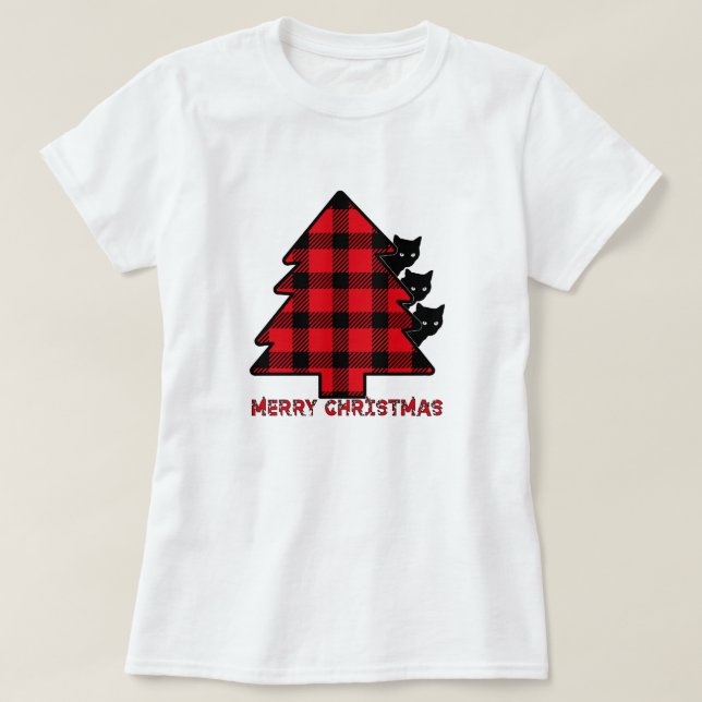 Merry Christmas Trio of Cats T-Shirt (Design Front)