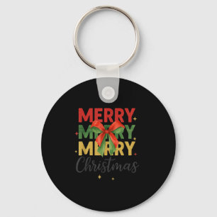 Merry Christmas Triple Merry Bow Tygraphy Red Gree Key Ring