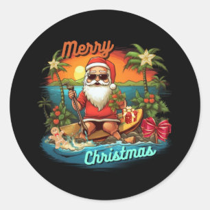 Merry Christmas, tropic, santa claus, vacation Classic Round Sticker