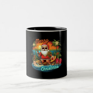 Merry Christmas, tropic, santa claus, vacation Two-Tone Coffee Mug