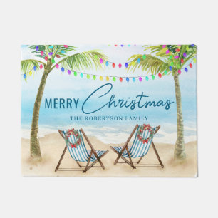 Merry Christmas Tropical Beach Palm Trees Doormat