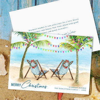 Merry Christmas Tropical Beach Palm Trees Holiday Card