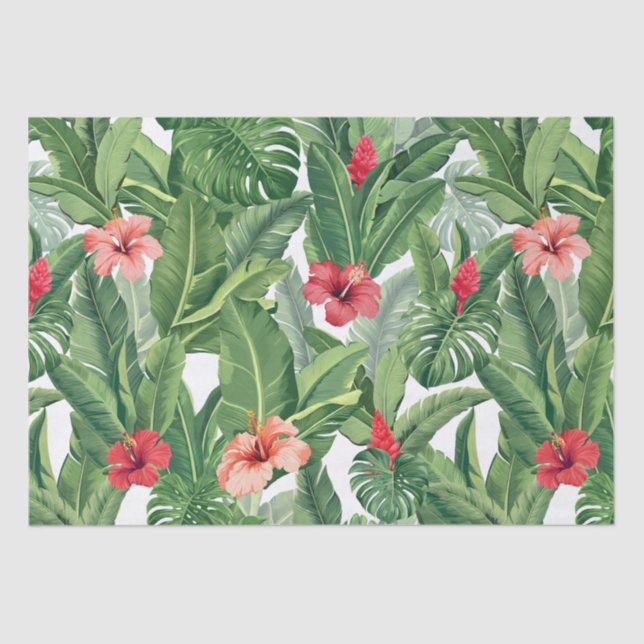 Merry Christmas Tropical Flower Leaf Green Red  Tissue Paper (Front)