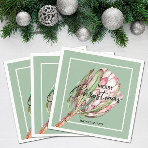 Merry Christmas Tropical Flower Napkin