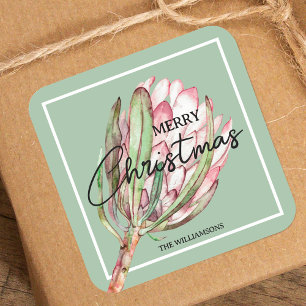 Merry Christmas Tropical Flower Square Sticker