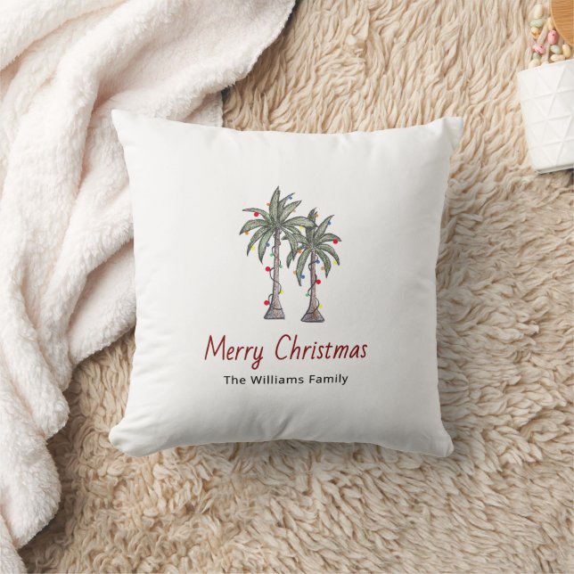 Merry Christmas Tropical Palm Trees Beach  Cushion (Blanket)