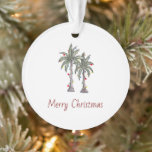 Merry Christmas Tropical Palm Trees Beach  Ornament<br><div class="desc">Merry Christmas beach holiday ornament,  with a decorated palm trees and string lights illustration. With customisable typography lettering,  you add your own information. A tropical addition to your holiday Christmas Tree.</div>