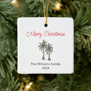 Merry Christmas Tropical Palm Trees Ceramic Ornament