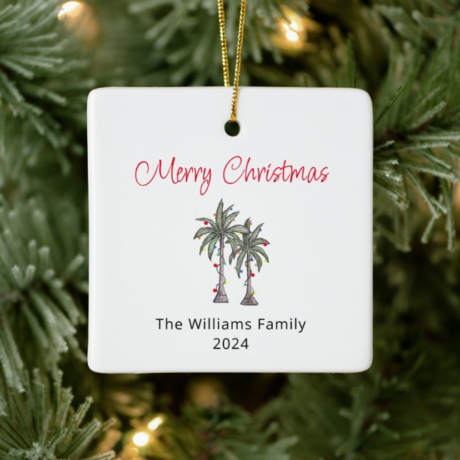 Merry Christmas Tropical Palm Trees  Ceramic Ornament (Tree)