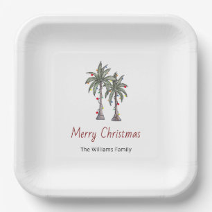 Merry Christmas Tropical Palm Trees Holiday  Paper Plate