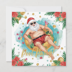 Merry Christmas Tropical Santa Summer Pool Party Holiday Card