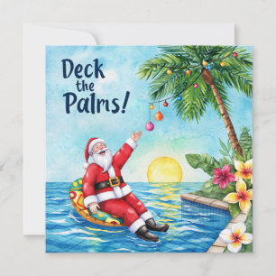 Merry Christmas Tropical Santa Summer Pool Party Holiday Card