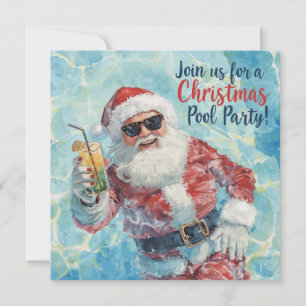 Merry Christmas Tropical Santa Summer Pool Party Holiday Card