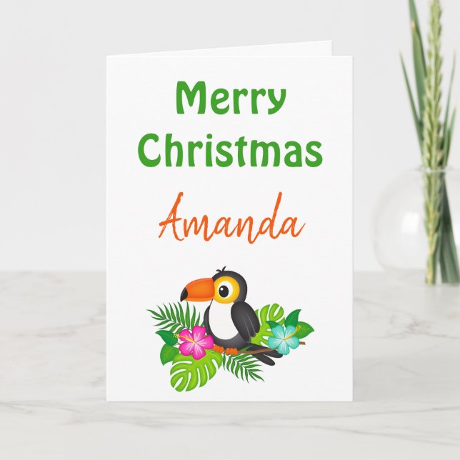 Merry Christmas Tropical Toucan  Card (Front)