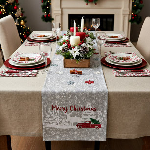 Merry Christmas truck and deer Medium Table Runner