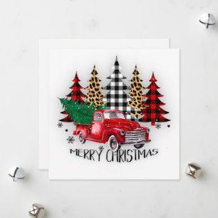 Merry Christmas truck and trees Christmas Holiday Card