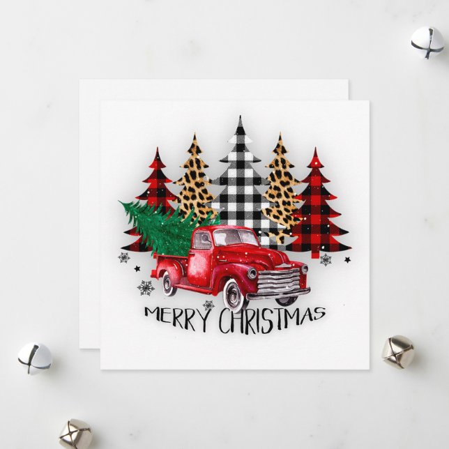 Merry Christmas truck and trees Christmas  Holiday Card (Front/Back In Situ)