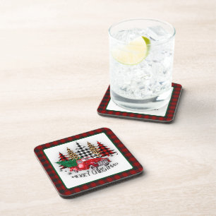 Merry Christmas truck and trees Coaster