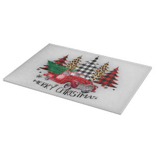 Merry Christmas truck and trees Cutting Board