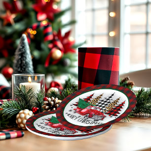 Merry Christmas truck and trees Paper Plate