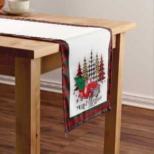 Merry Christmas truck and trees Short Table Runner