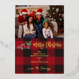 Merry Christmas Truck & Buffalo Check Photo H