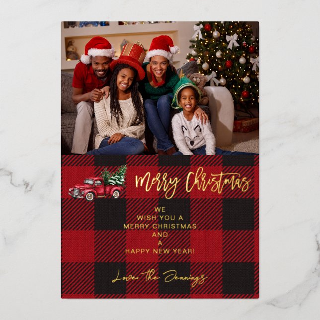Merry Christmas Truck & Buffalo Check Photo H (Front)