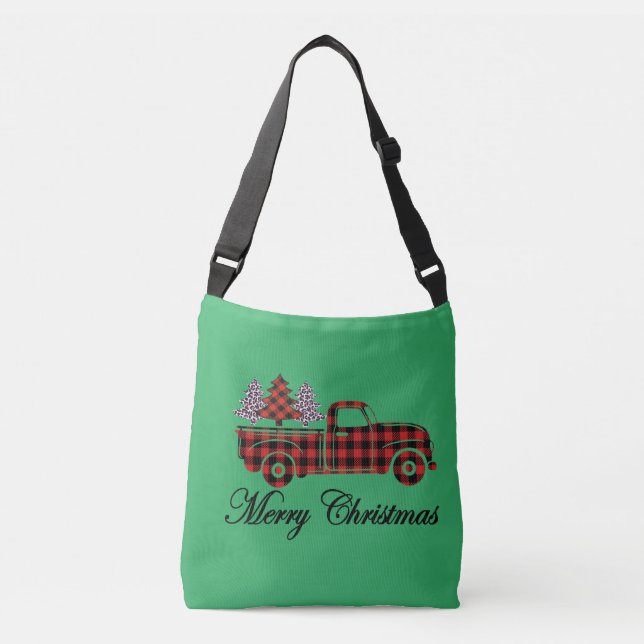 Merry Christmas Truck Cheetah Trees Crossbody Bag (Front)