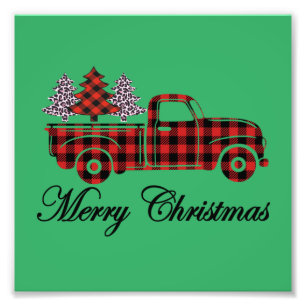 Merry Christmas Truck Cheetah Trees Photo Print