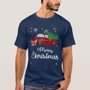 Merry Christmas Truck Red With Tree Funny Xmas Paj T-Shirt