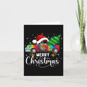 Merry Christmas Truck Tree Santa Hat Lights Matchi Card
