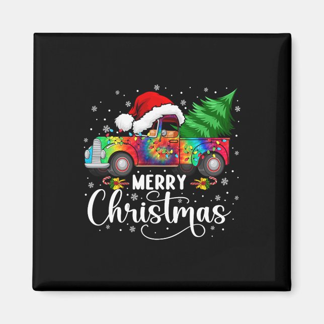 Merry Christmas Truck Tree Santa Hat Lights Matchi Magnet (Front)