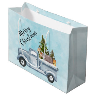 Merry Christmas Truck with Cute Animals Large Gift Bag