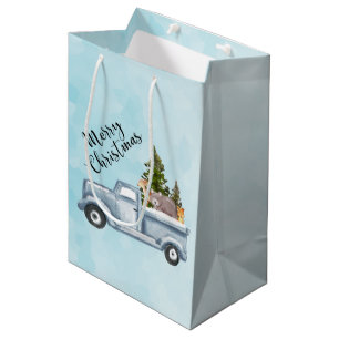 Merry Christmas Truck with Cute Animals  Medium Gift Bag
