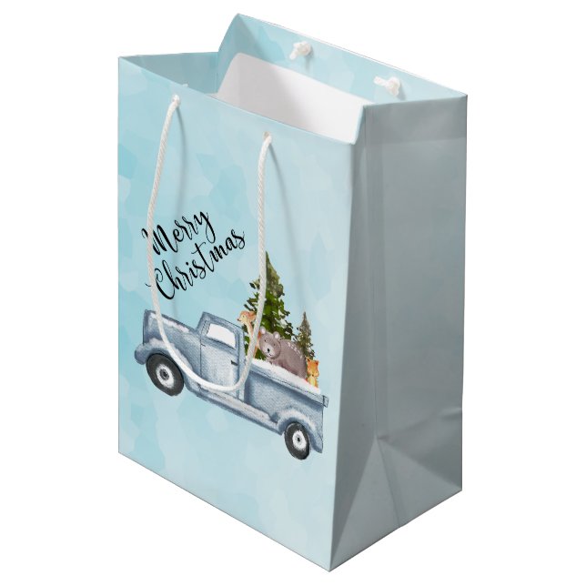 Merry Christmas Truck with Cute Animals  Medium Gift Bag (Front Angled)