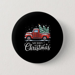 Merry Christmas Truck Xmas Red Plaid Family Christ 6 Cm Round Badge