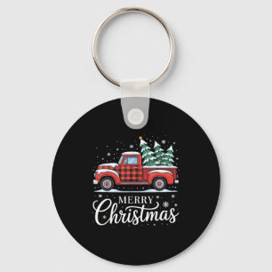Merry Christmas Truck Xmas Red Plaid Family Christ Key Ring