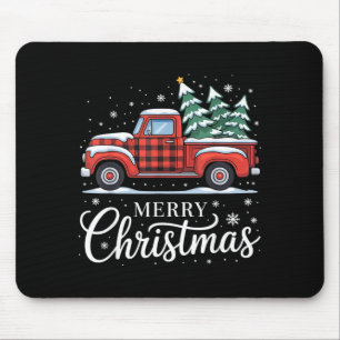 Merry Christmas Truck Xmas Red Plaid Family Christ Mouse Mat