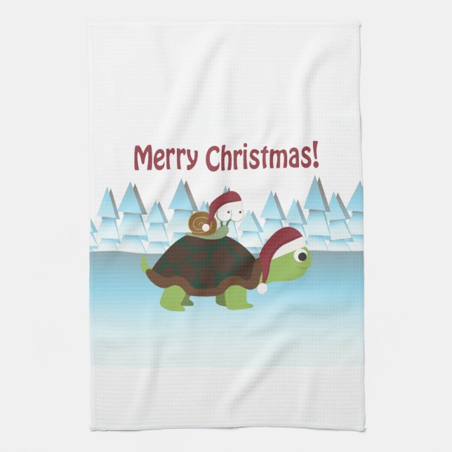 Merry Christmas! Turtle and Snail Tea Towel (Vertical)