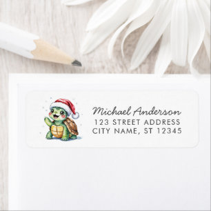Merry Christmas Turtle in Santa Hat Return Address
