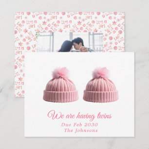 Merry Christmas Twins Baby Announcement Pink cute