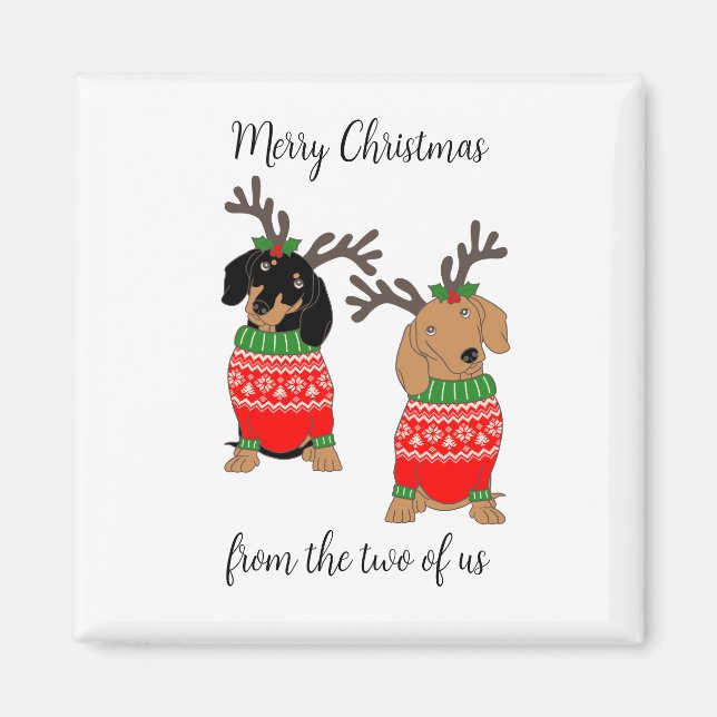 Merry Christmas Two Decked Out Dachshunds Magnet (Front)