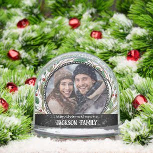 Merry Christmas Two Family Photo  Snowglobe