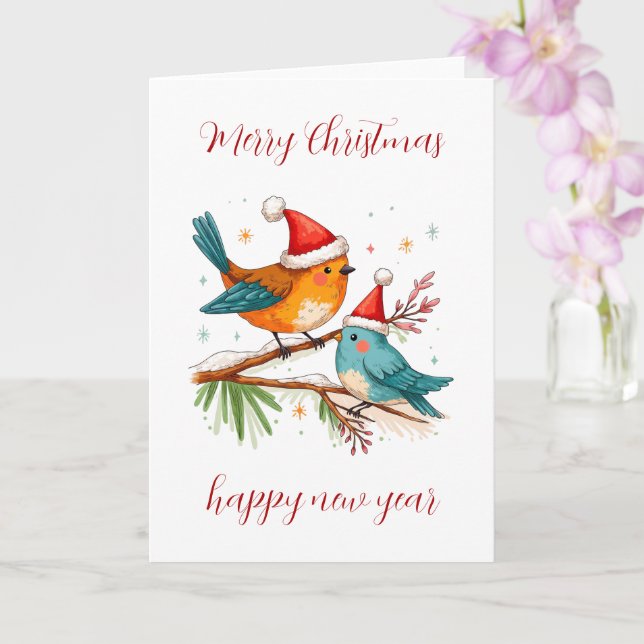 Merry Christmas Two  Loving Birds Card (Orchid)